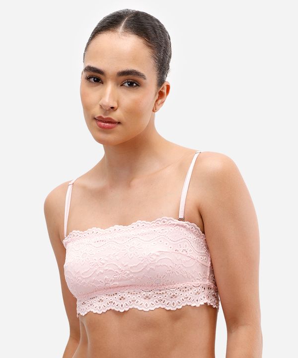 sutiã faixa de laise alças removíveis floral rosa M