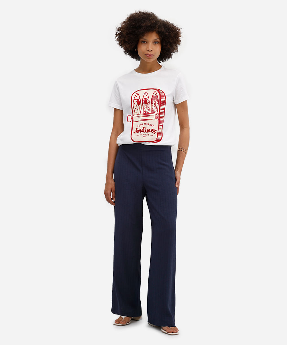calça pantalona feminina texturizada azul