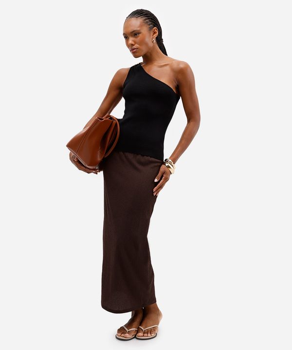 saia midi feminina texturizada marrom M