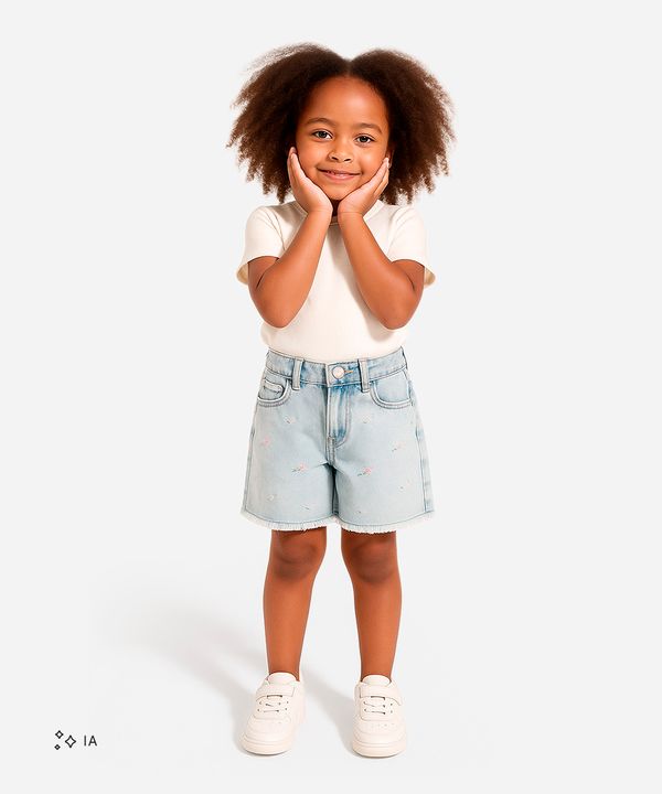 short mom infantil jeans floral - jeans claro 10
