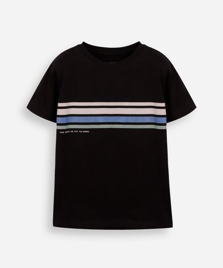 camiseta de algodão infantil listrada preta 4 camiseta de algodão infantil listrada preta 4