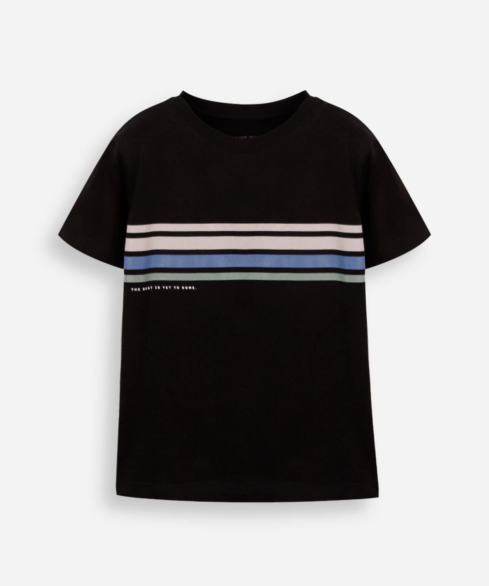 camiseta de algodão infantil listrada preta