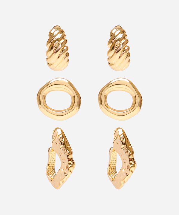 kit de 3 brincos texturizados dourado UNICO