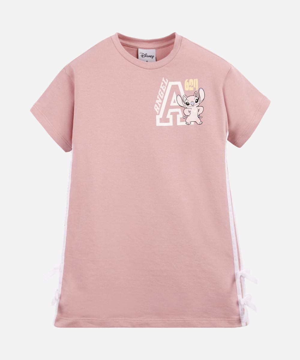 vestido infantil de algodão angel com listras e laços rosa