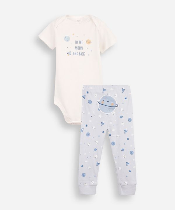 conjunto body e calça baby algodão manga curta planeta azul 6-9