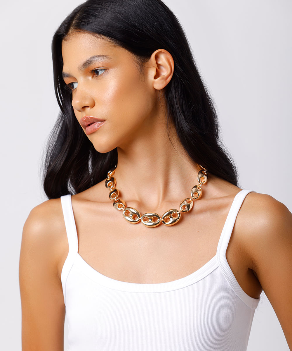 colar elos vazados mindset dourado