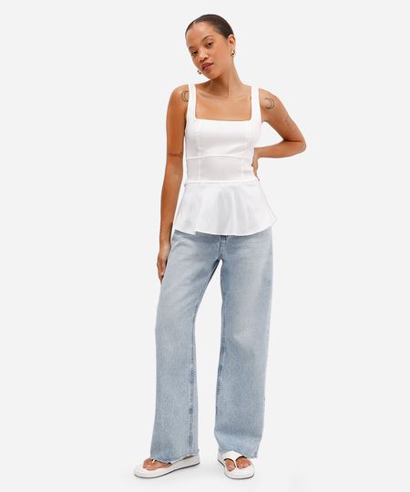 calça wide leg petit feminina jeans cintura alta azul 42 calça wide leg petit feminina jeans cintura alta azul 42