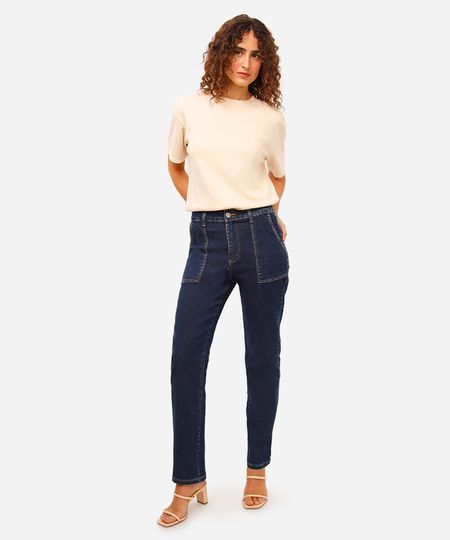 calça reta petit feminina jeans cintura alta sawary azul 40 calça reta petit feminina jeans cintura alta sawary azul 40
