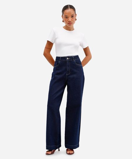 calça jeans wide leg petit cintura alta sawary azul 36