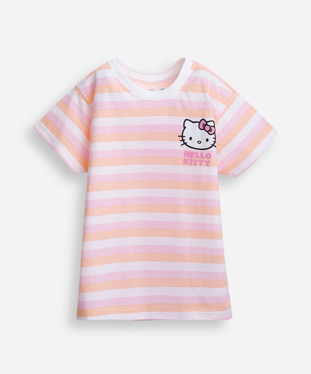 camiseta infantil listra hello kitty colorido