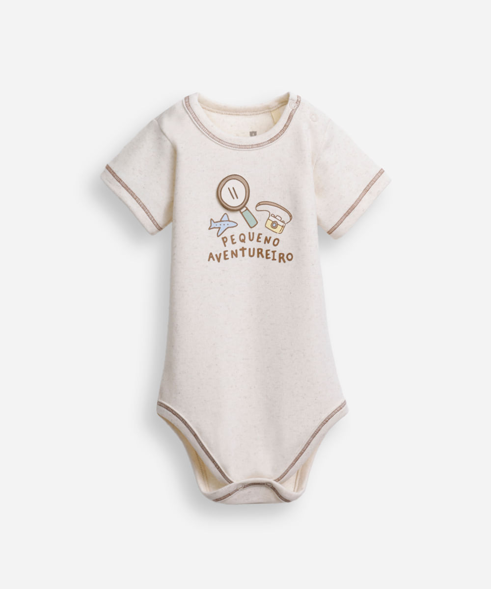 body infantil manga curta interativo avião bege