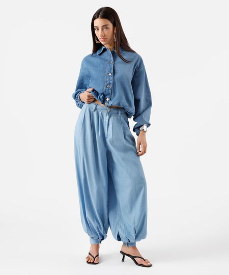 calça aladim feminina jeans com pregas azul 40 calça aladim feminina jeans com pregas azul 40