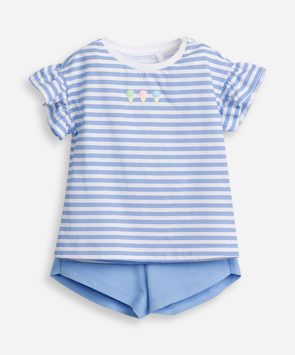 conjunto infantil blusa listrada azul