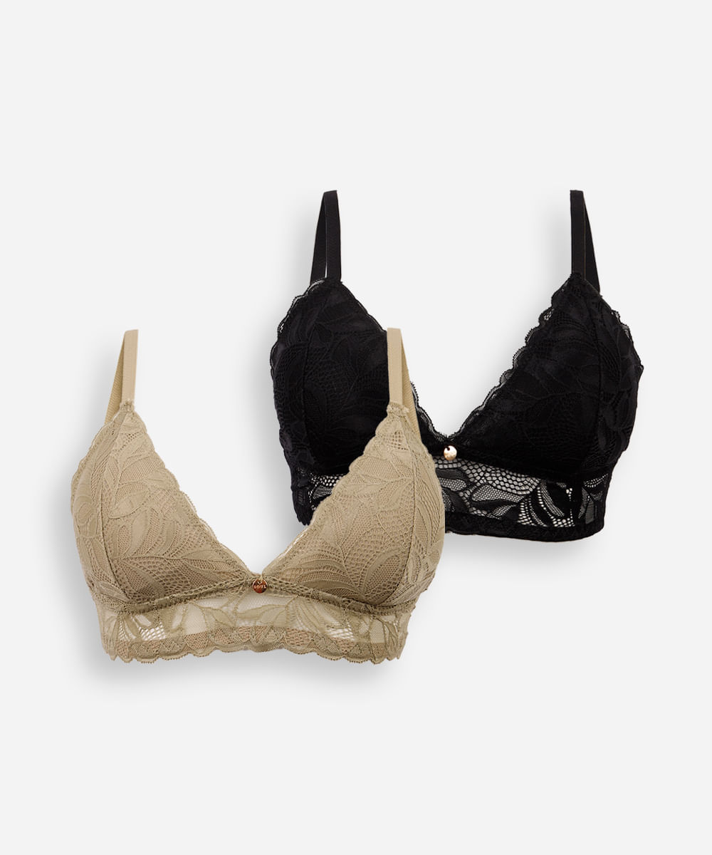 kit de 2 sutiãs triângulo de renda floral colorido