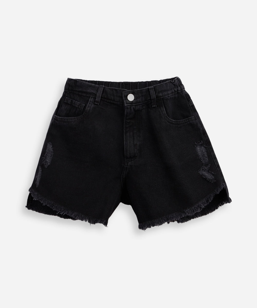 short mom juvenil jeans destroyed preto