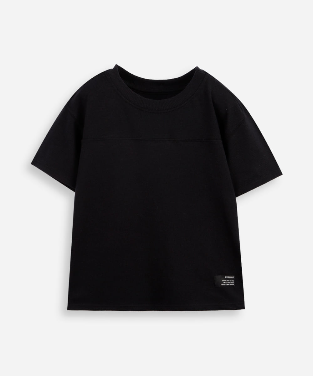 camiseta infantil malha piquet com recorte preta