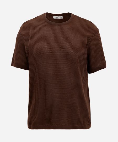 camiseta masculina de tricot texturizada plus size marrom GG1