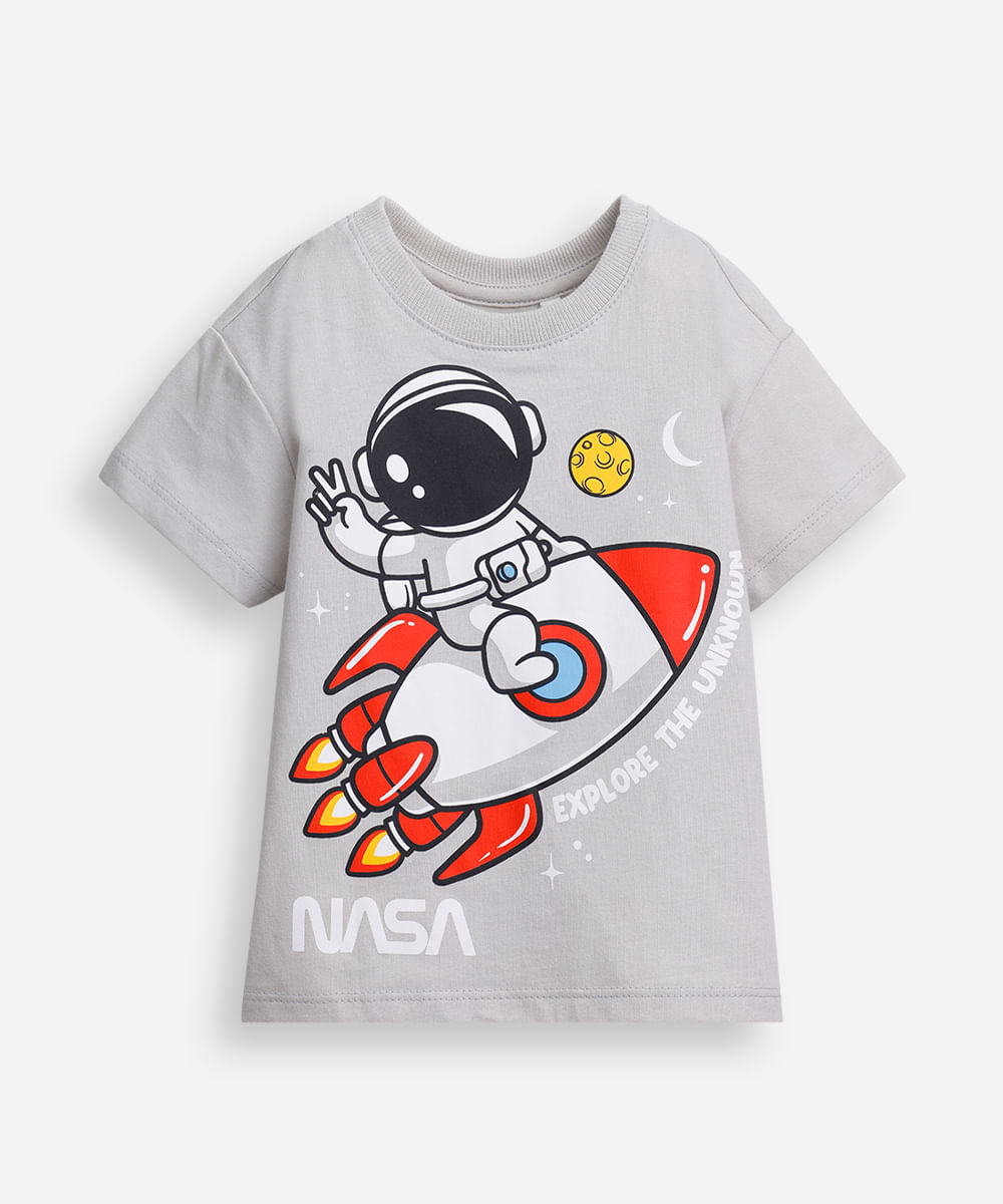 camiseta infantil nasa cinza