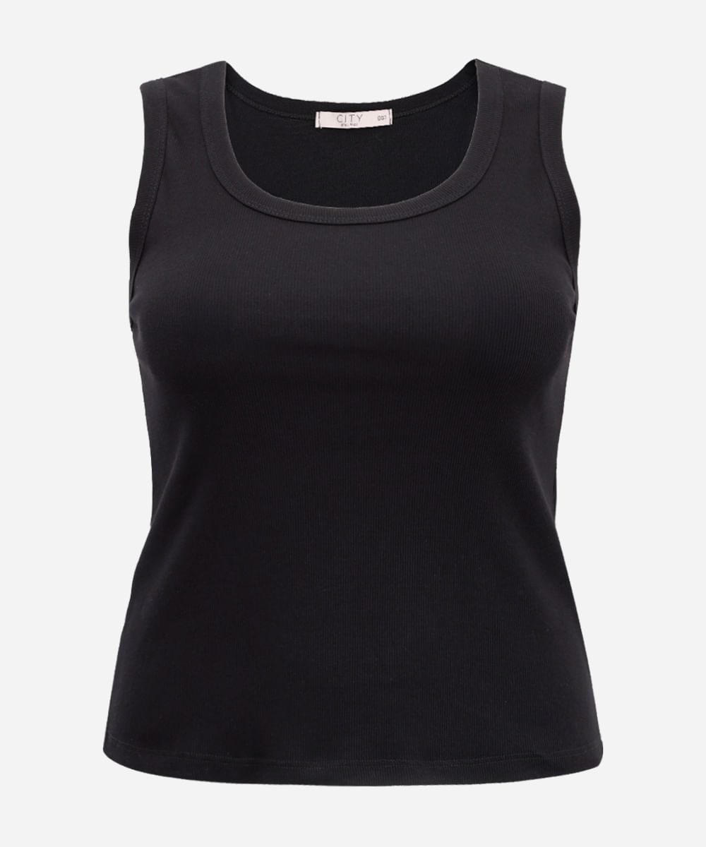 regata canela plus size decote redondo preta