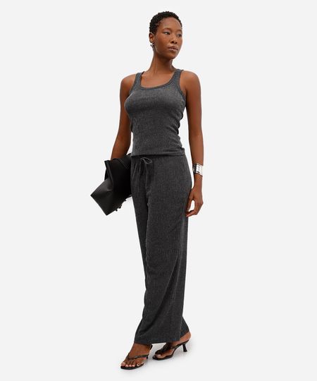 calça pantalona feminina texturizada preta P calça pantalona feminina texturizada preta P