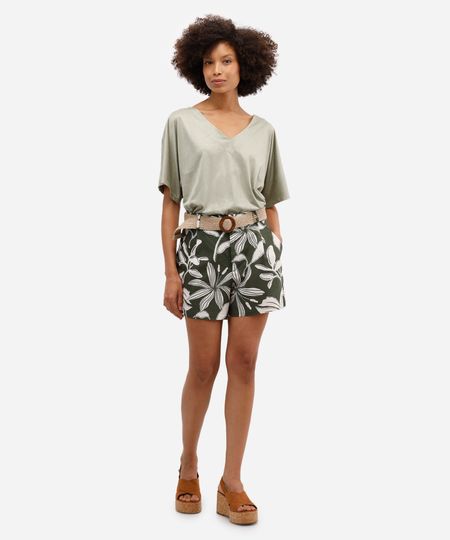 short feminino com cinto estampado - verde floresta 38 short feminino com cinto estampado - verde floresta 38