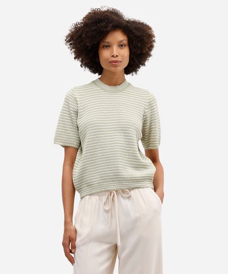 blusa feminina de tricot listrada texturizada verde PP blusa feminina de tricot listrada texturizada verde PP