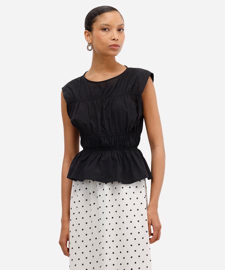 blusa feminina cavado com franzidos preta PP blusa feminina cavado com franzidos preta PP