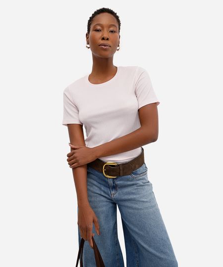 blusa básica feminina baby look texturizada rosa P blusa básica feminina baby look texturizada rosa P