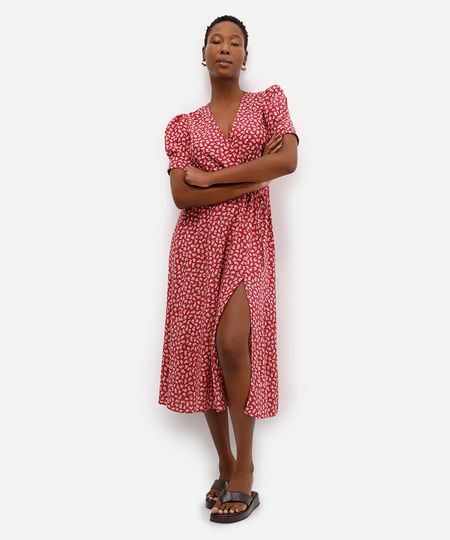 vestido feminino floral vermelho P