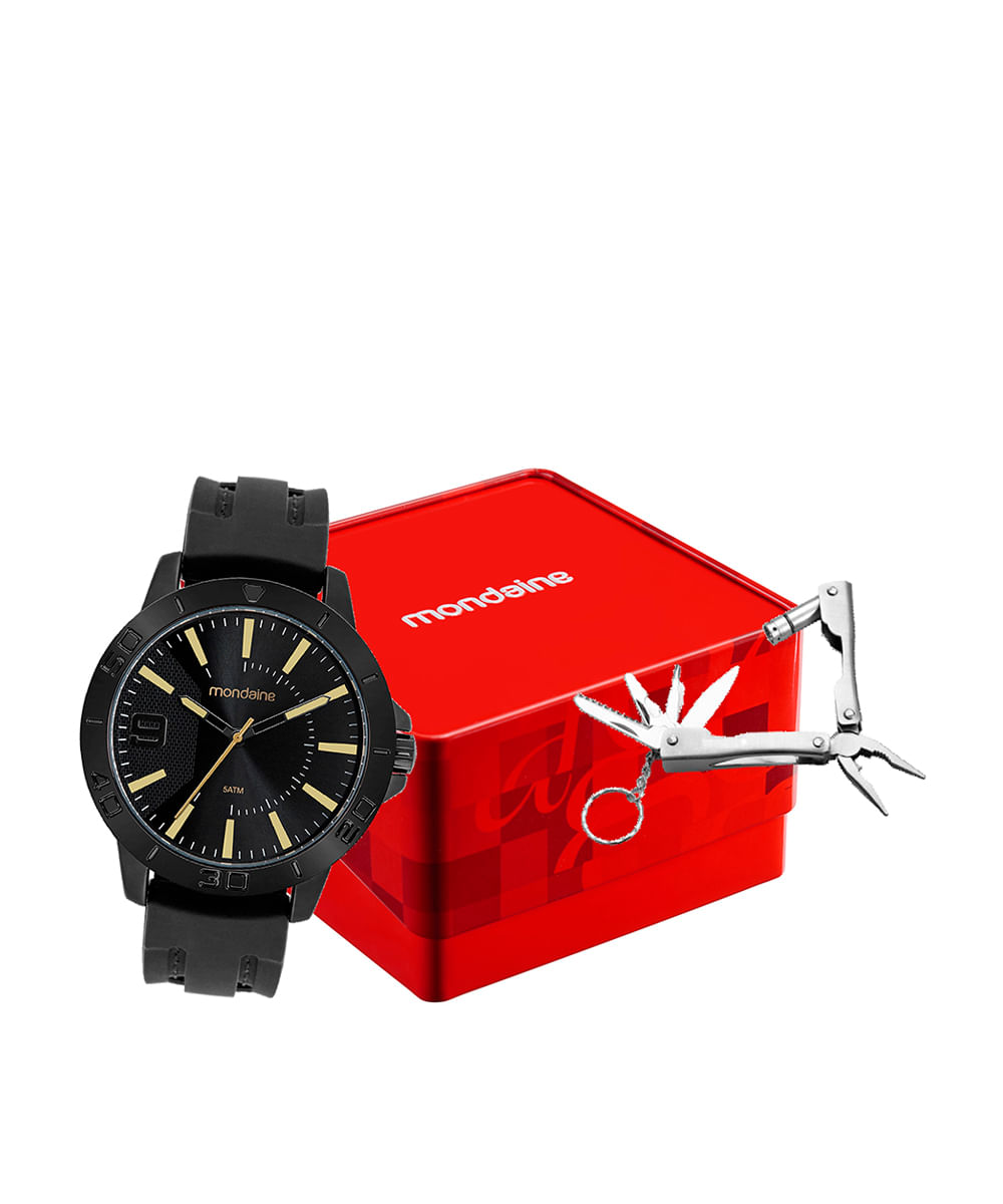 kit relógio masculino mondaine analógico 99699gpmvpi2kc preto