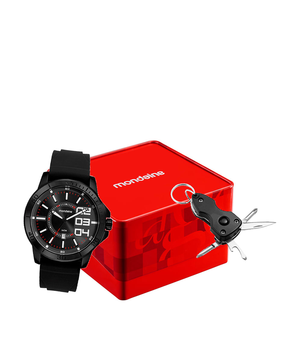 kit relógio masculino mondaine analógico calendário 99734gpmvpi1kc preto