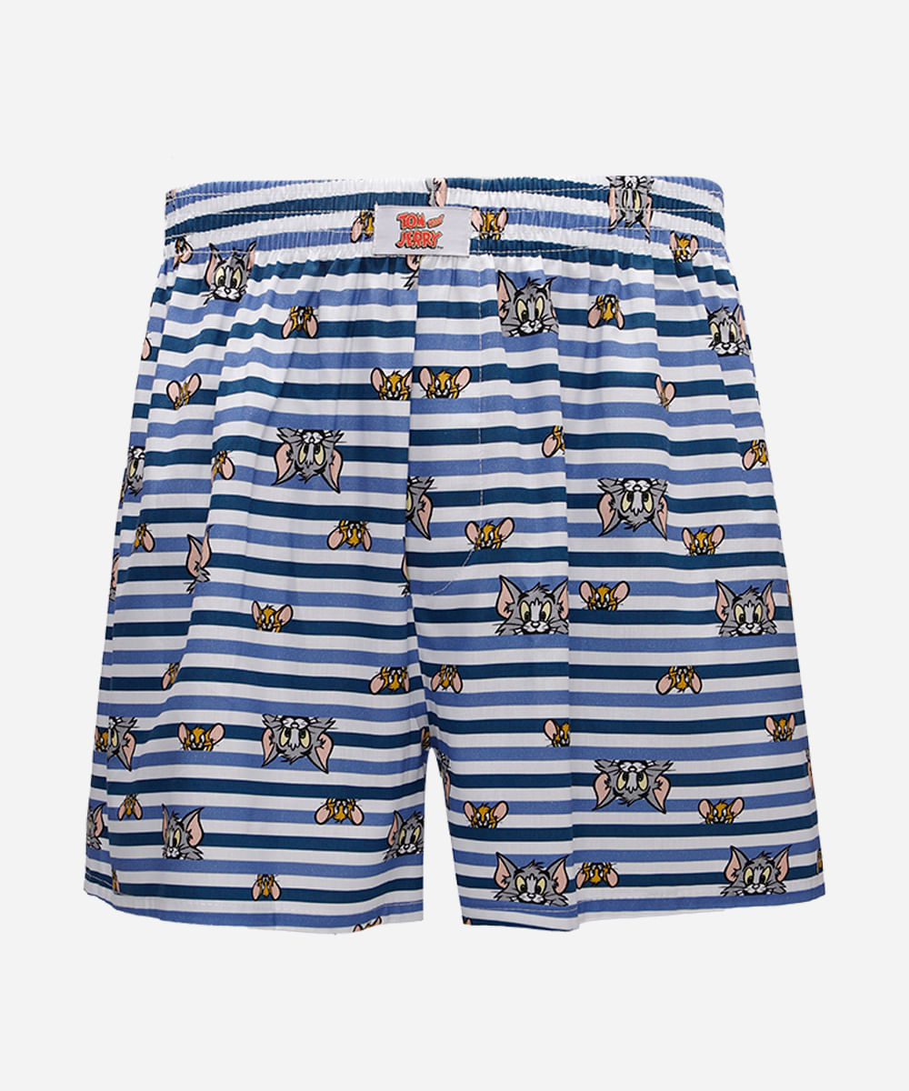 cueca masculina samba canção tom e jerry listrada azul