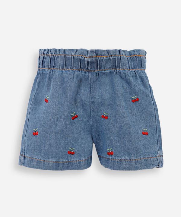 shorts infantil jeans cereja azul 18-24