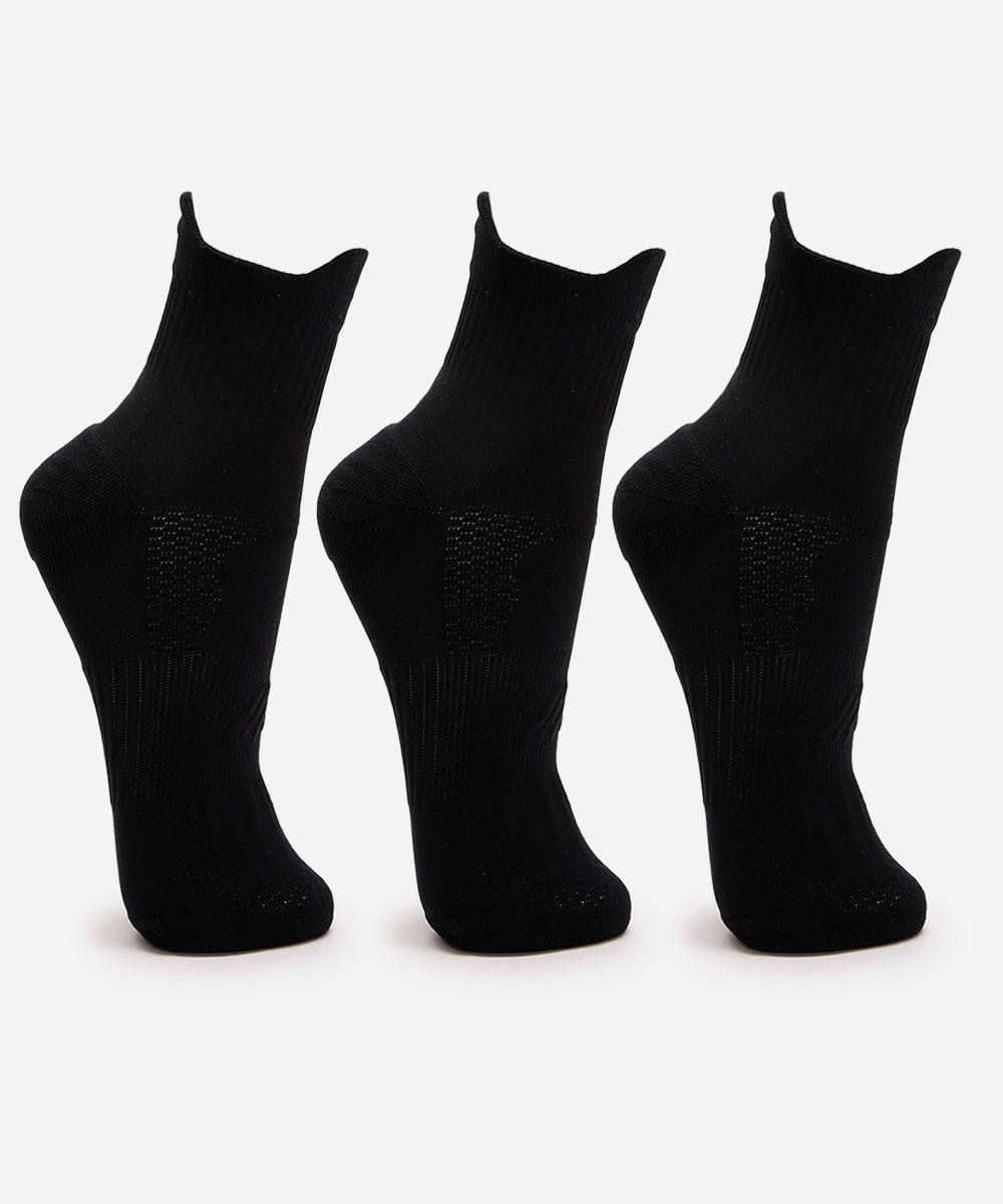 kit de 3 meias cano médio de poliamida caneladas preto kit de 3 meias cano médio de poliamida caneladas preto