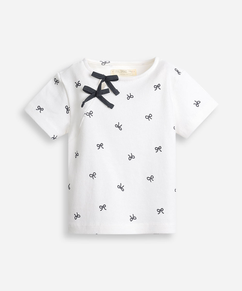 blusa infantil de algodão laços canelada off white