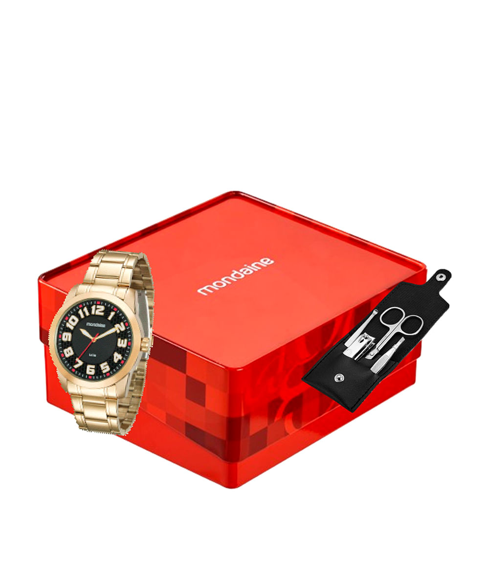kit relógio masculino mondaine analógico 99130gpmvde3kg dourado