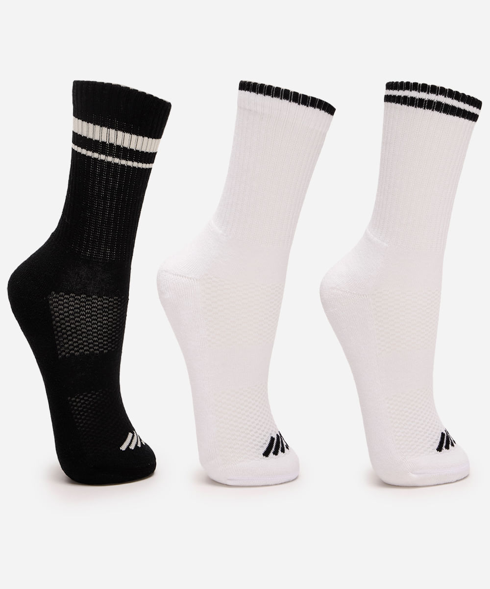 kit de 3 meias cano longo esportivas ace 34-39 colorido