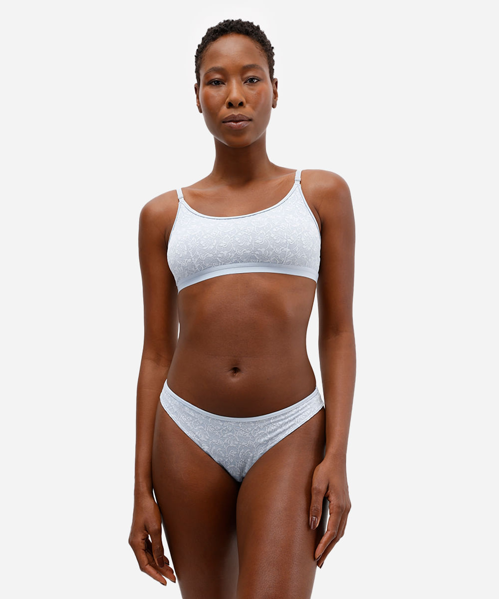 calcinha biquíni de renda floral azul