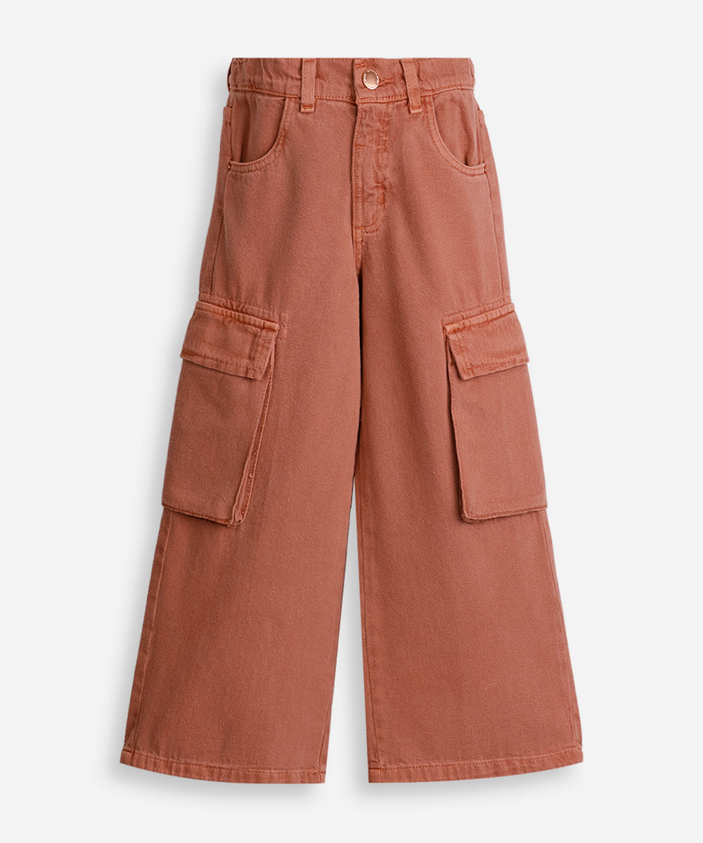 calça infantil wide leg cargo marrom