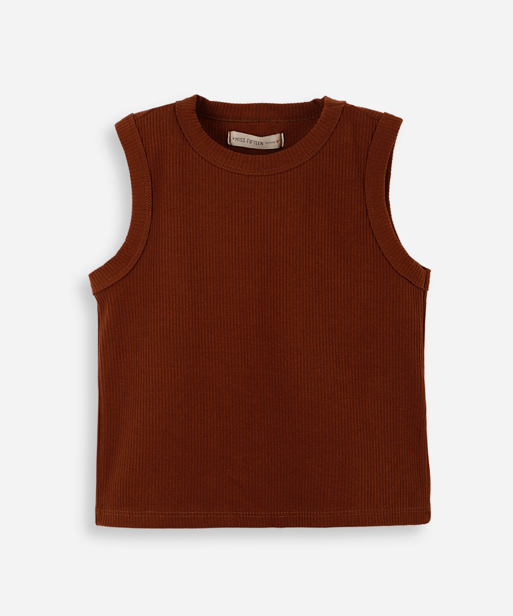 regata cropped de algodão juvenil marrom