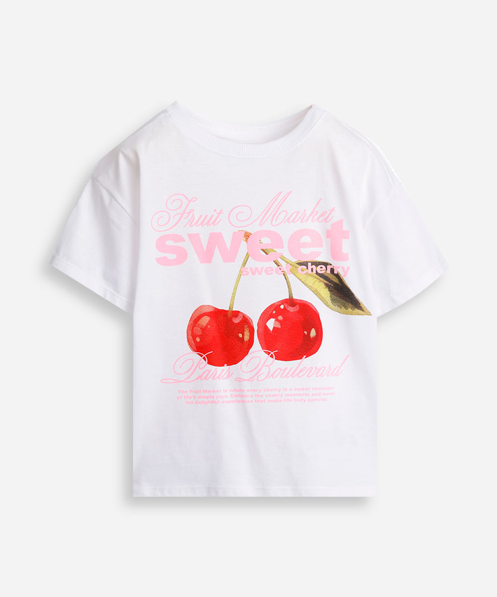 camiseta infantil oversized cereja off white