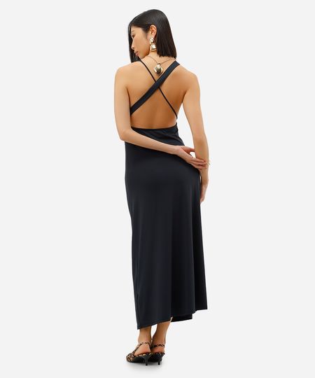 vestido midi feminino franzido preto M