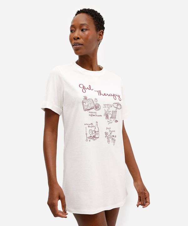 camisola feminina de algodão manga curta estampada off white PP