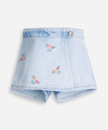shorts saia infantil saia jeans com bordado azul 2 shorts saia infantil saia jeans com bordado azul 2