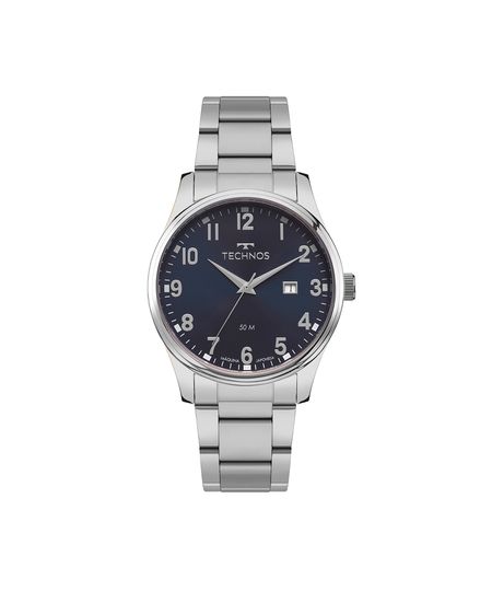 kit relógio masculino technos analógico calendário 2115tzck1a prateado UNICO