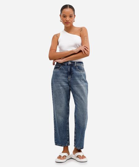 calça reta petit feminina jeans azul 34