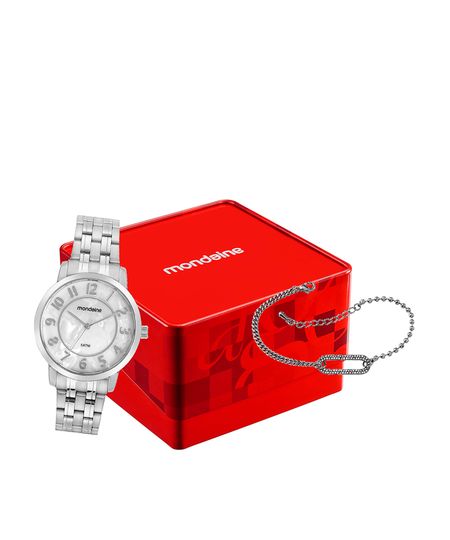 kit relógio feminino mondaine analógico 99716l0mvne4kc prateado UNICO kit relógio feminino mondaine analógico 99716l0mvne4kc prateado UNICO