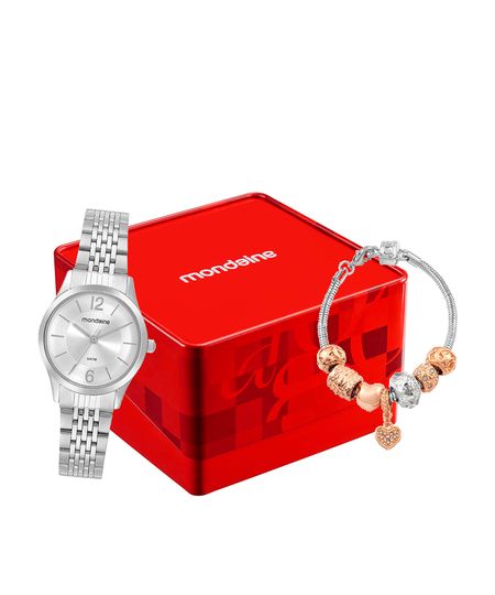 kit relógio feminino mondaine analógico 32698l0mvne3kc prateado UNICO