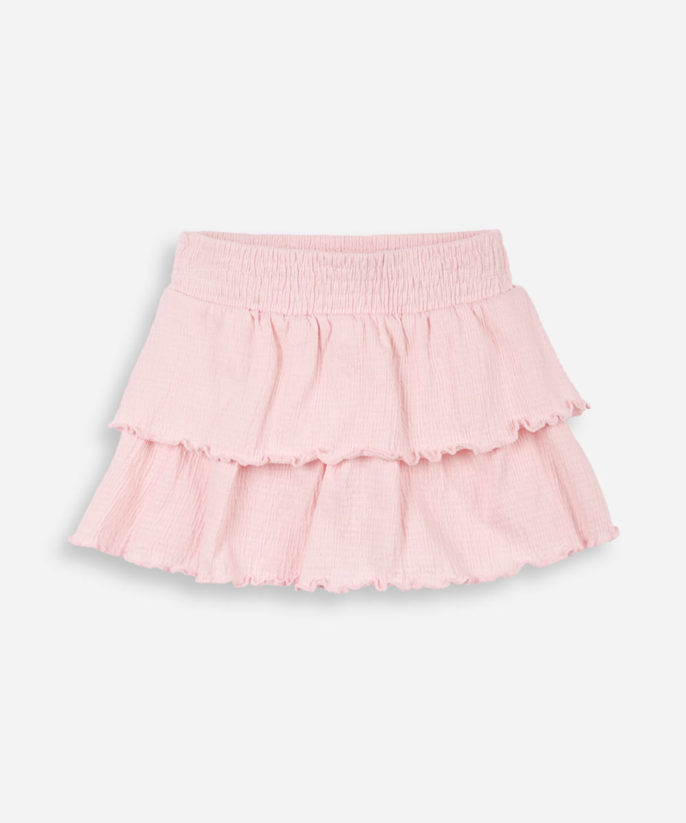 short saia infantil camadas lisa rosa