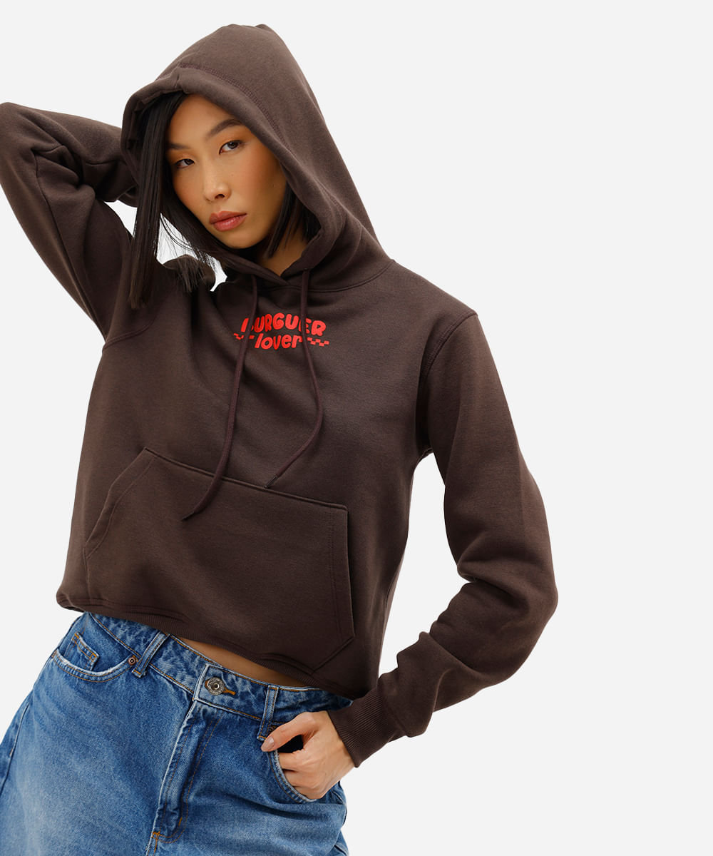 blusão feminino de moletom com capuz garfield marrom